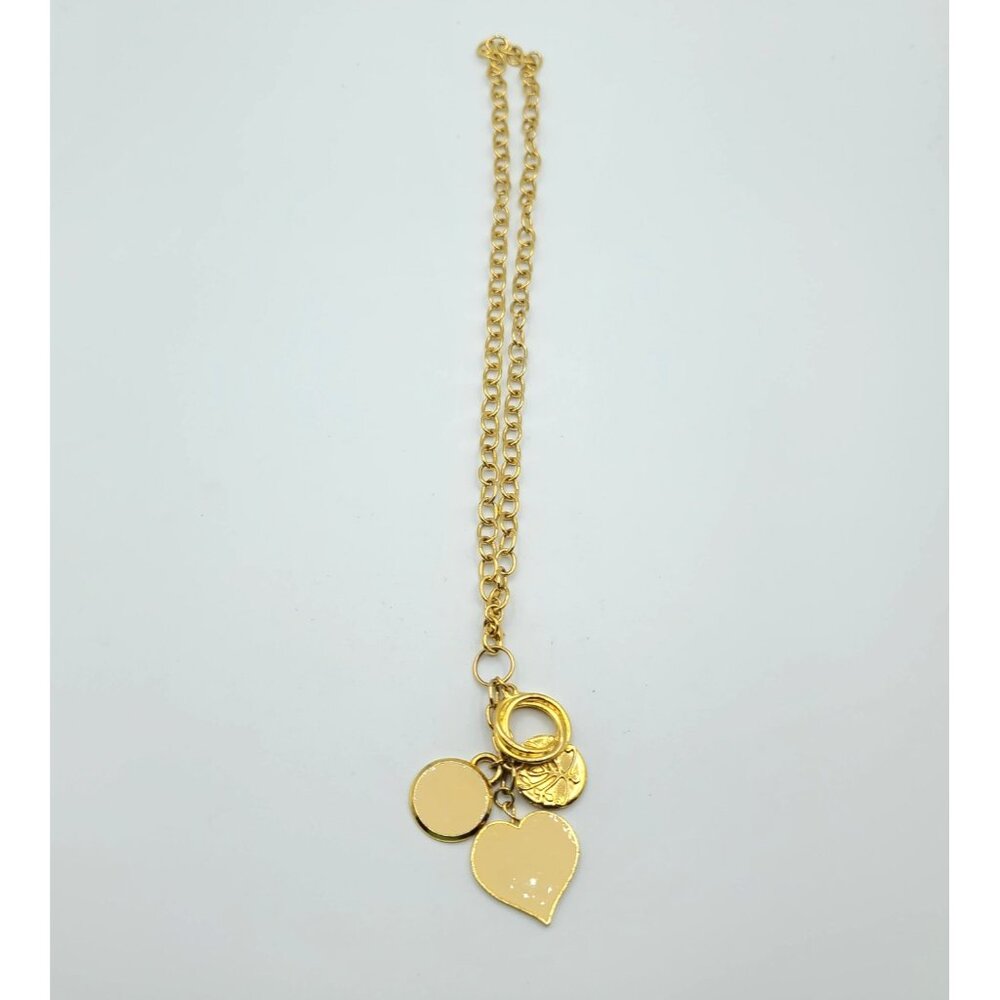 Vintage Goldtone Open Link Choker Necklace Multi Charm Pendant Enamel Hearts - Picture 9 of 10